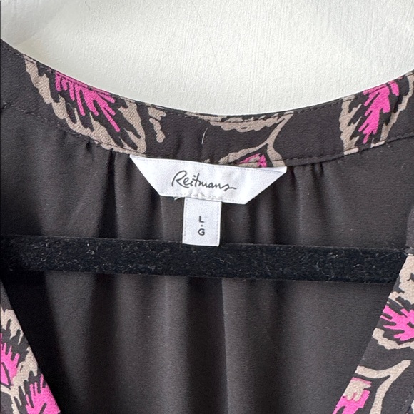 Reitmans Black Midi Dress with Pink Leaf Print - Picture 3 of 6
